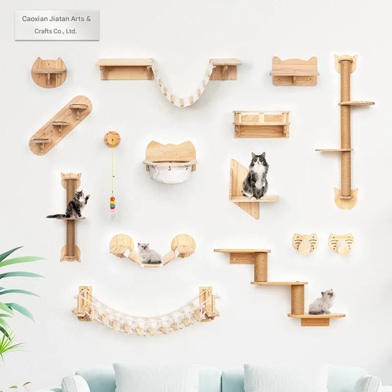 Cat Climbing Frame Wall Type Solid Wood Wall-Mounted Cat Climbing Frame Wall-Mounted Cat Nest Platform