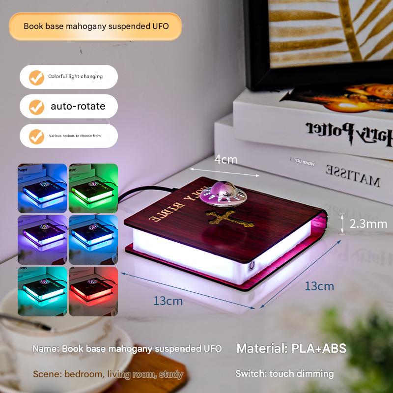 light luxury magnetic levitation cross lamp base, color light changing starry sky book base